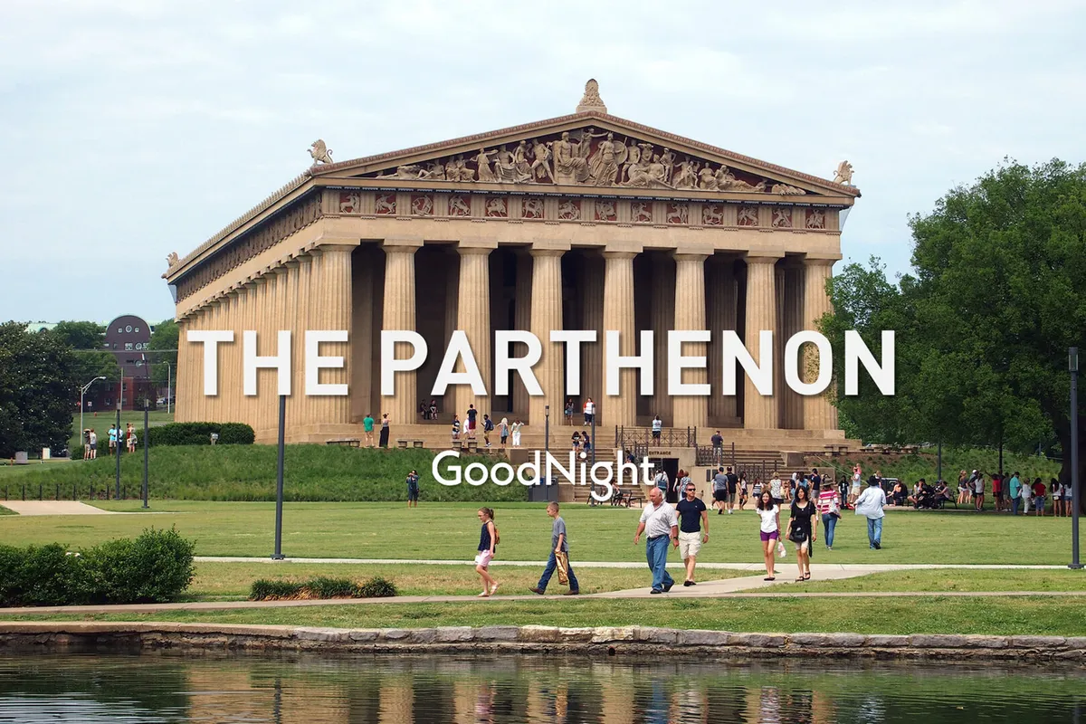 This image captures The Parthenon replica in Centennial Park, with visitors strolling around the iconic structure and its reflection shimmering in the water. The open lawns and lively atmosphere echo the park’s role as a neighborhood centerpiece.